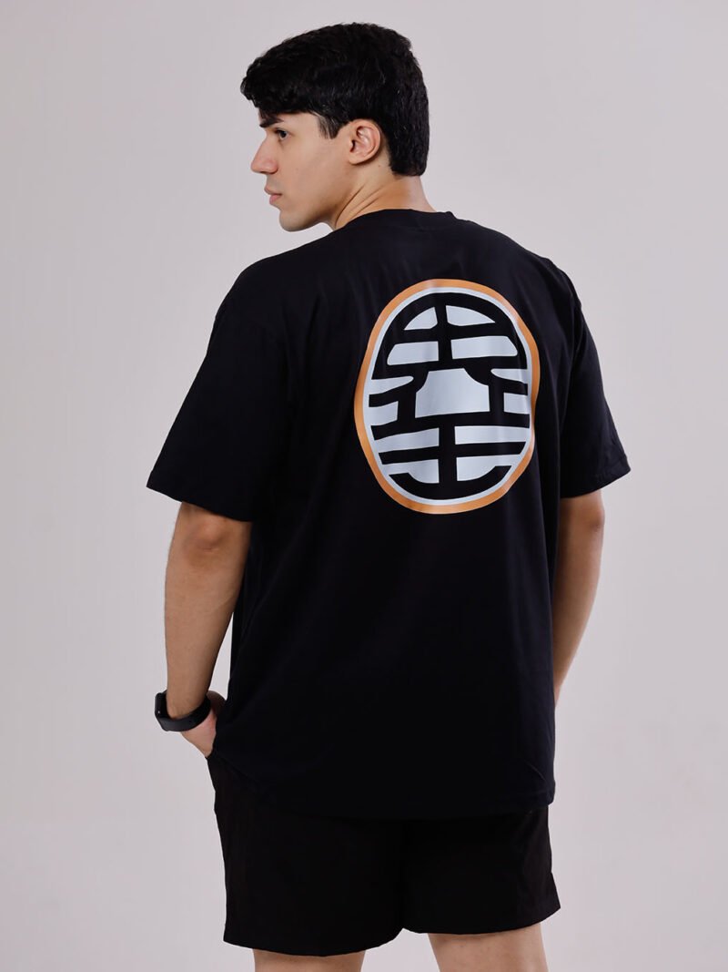 Camiseta preta Dragon Ball com símbolo do Mestre Kame nas costas – Algodão Premium