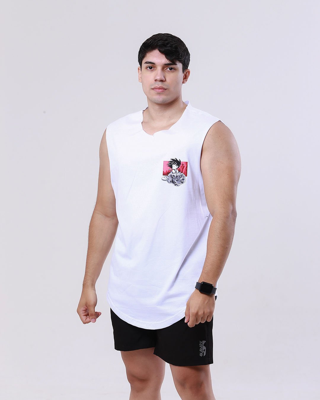 regata-estampada -goku-nuvem-voadora-branca-modelo-unissex-frente