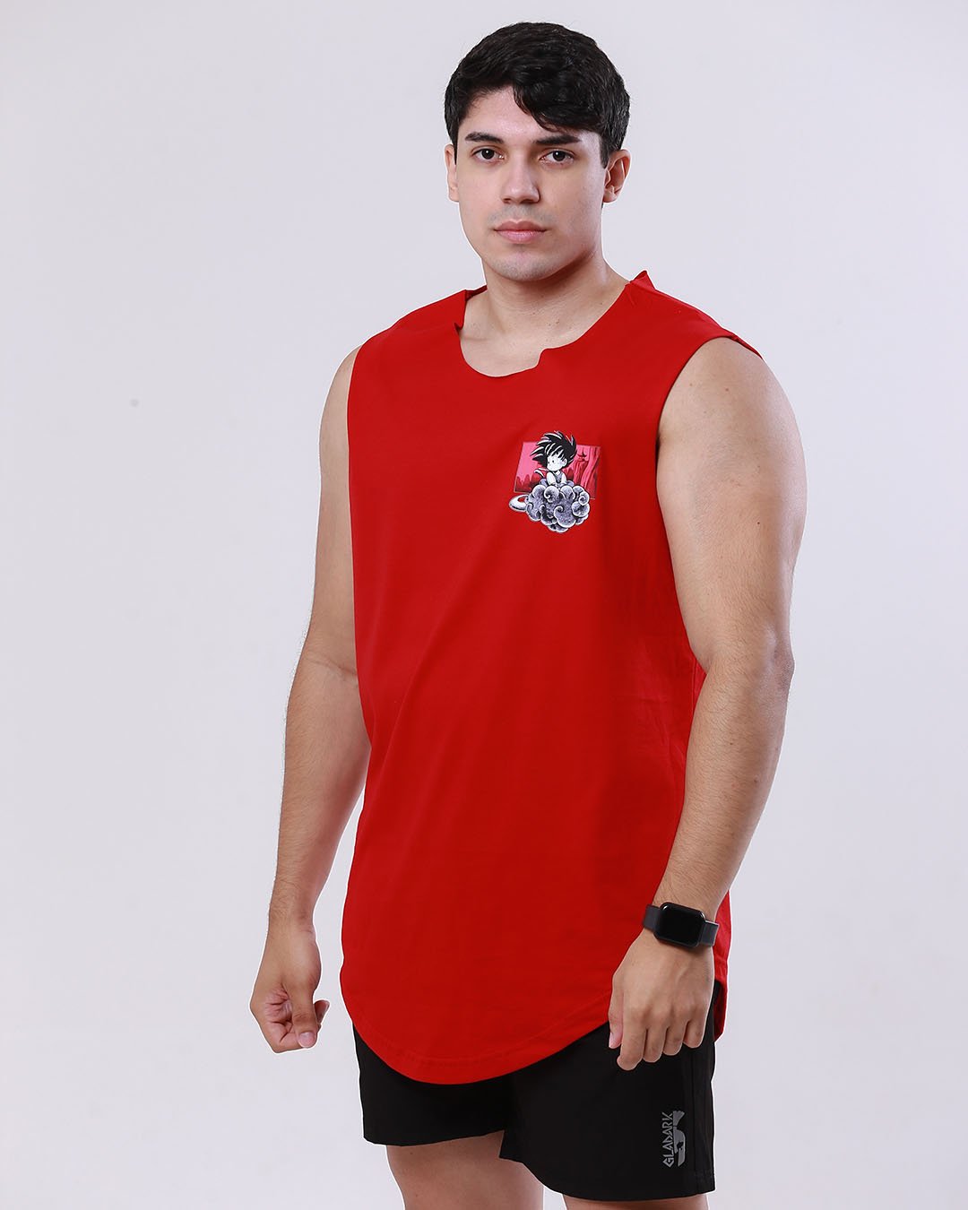 regata-estampada -goku-nuvem-voadora-vermelha-modelo-unissex-frente