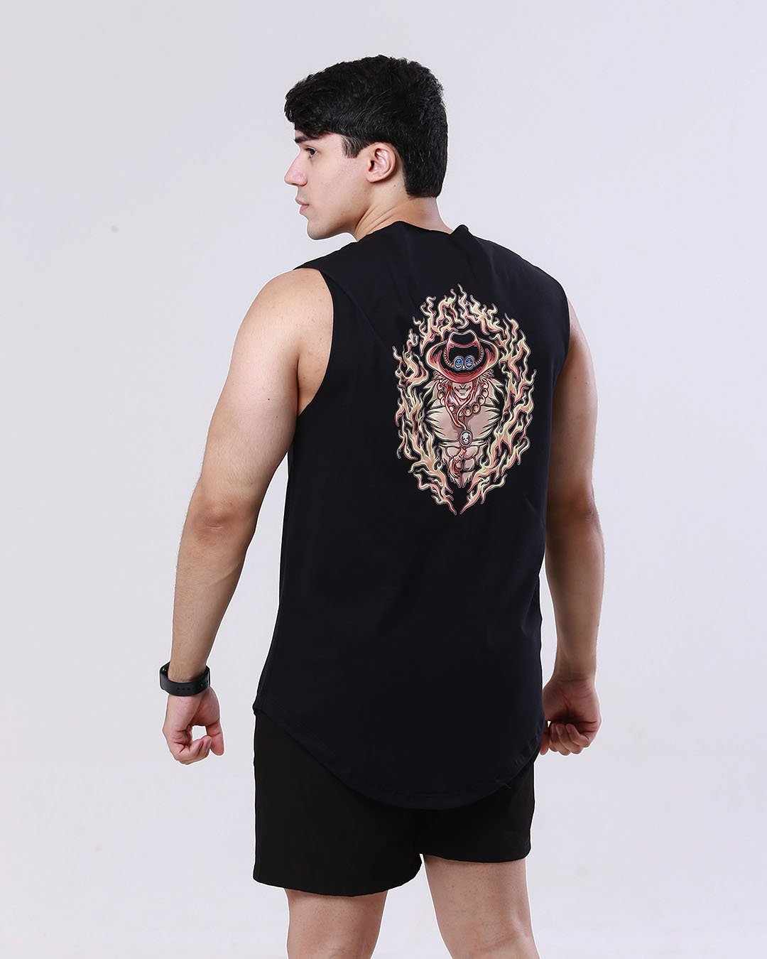 Regata Ace One Piece Gladark – Estampa com chamas Regata preta masculina com estampa de Portgas D. Ace – Algodão Premium