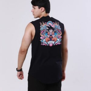 Regata Gladark Goku Dragon Ball - Modelo Alongado Regata masculina preta Gladark com estampa Goku Dragon Ball - Modelo alongado e confortável