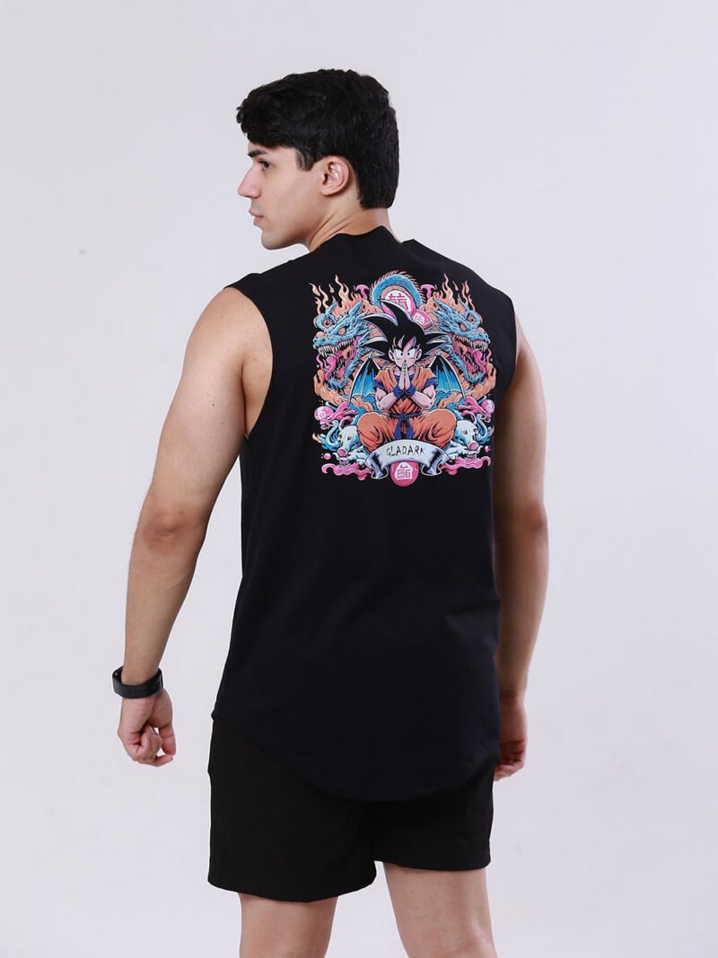 Regata masculina preta Gladark com estampa Goku Dragon Ball - Modelo alongado e confortável