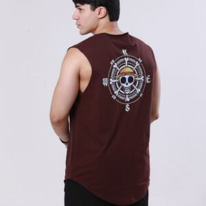 Regata One Piece Gladark – Algodão Premium Regata marrom One Piece com estampa dos Chapéus de Palha – Algodão Premium