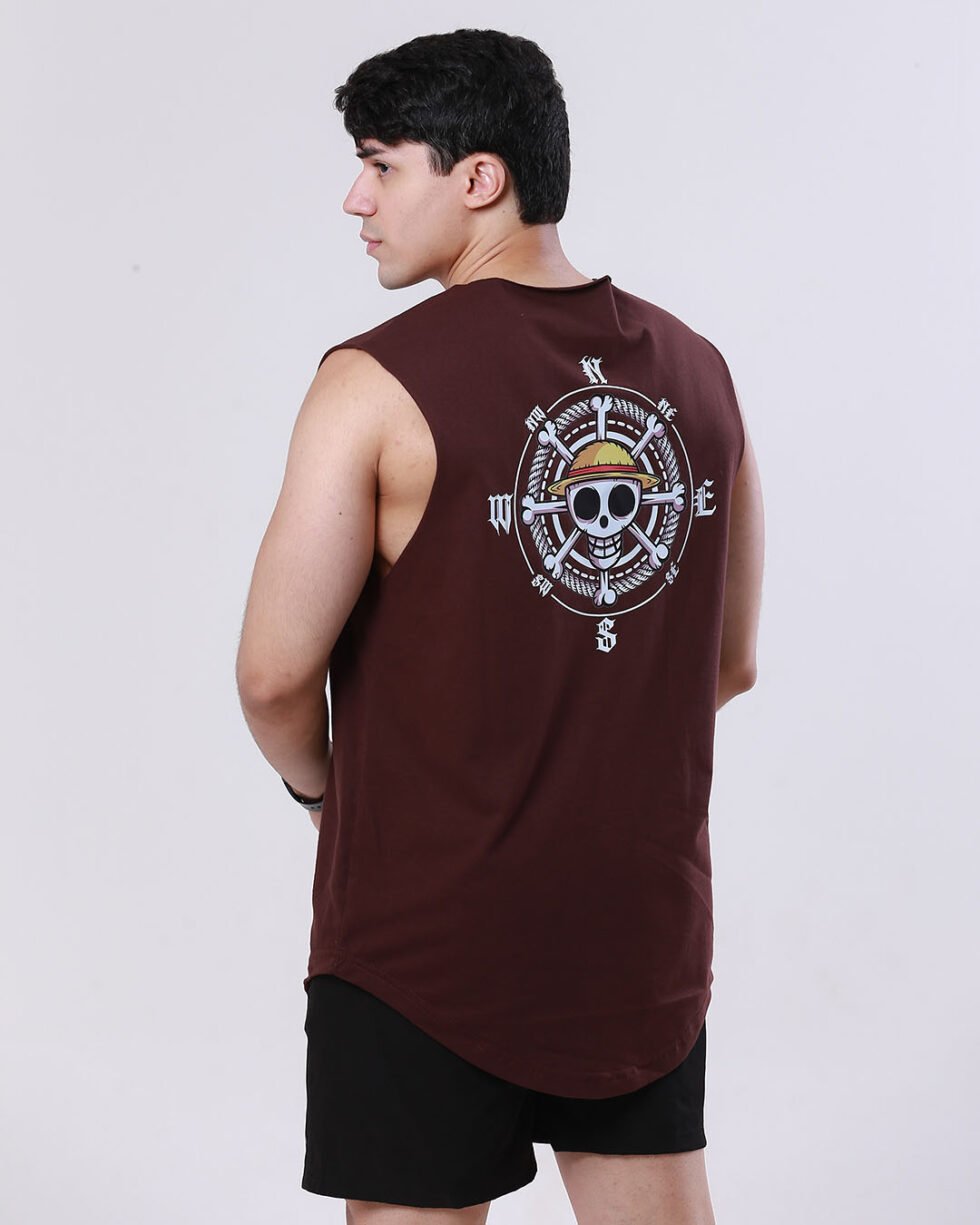 Regata marrom One Piece com estampa dos Chapéus de Palha – Algodão Premium