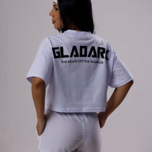 Camiseta Cropped Gladark – Conforto e Estilo Camiseta cropped oversized feminina Gladark branca – Algodão Premium e estilo streetwear