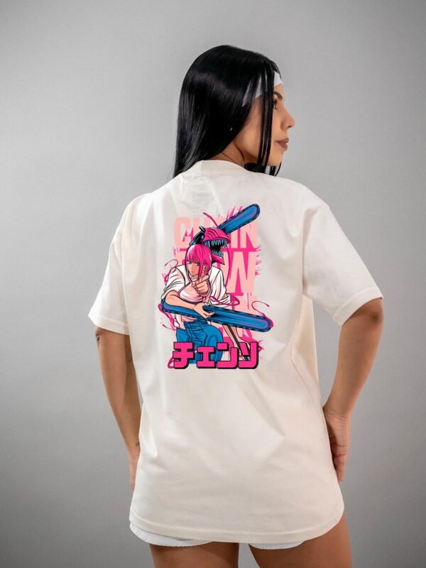 Camiseta Chainsaw Man Denji e Makima Pink Oversized