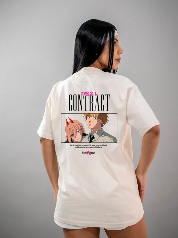 Camiseta Chainsaw Man Power e Denji Contract Oversized