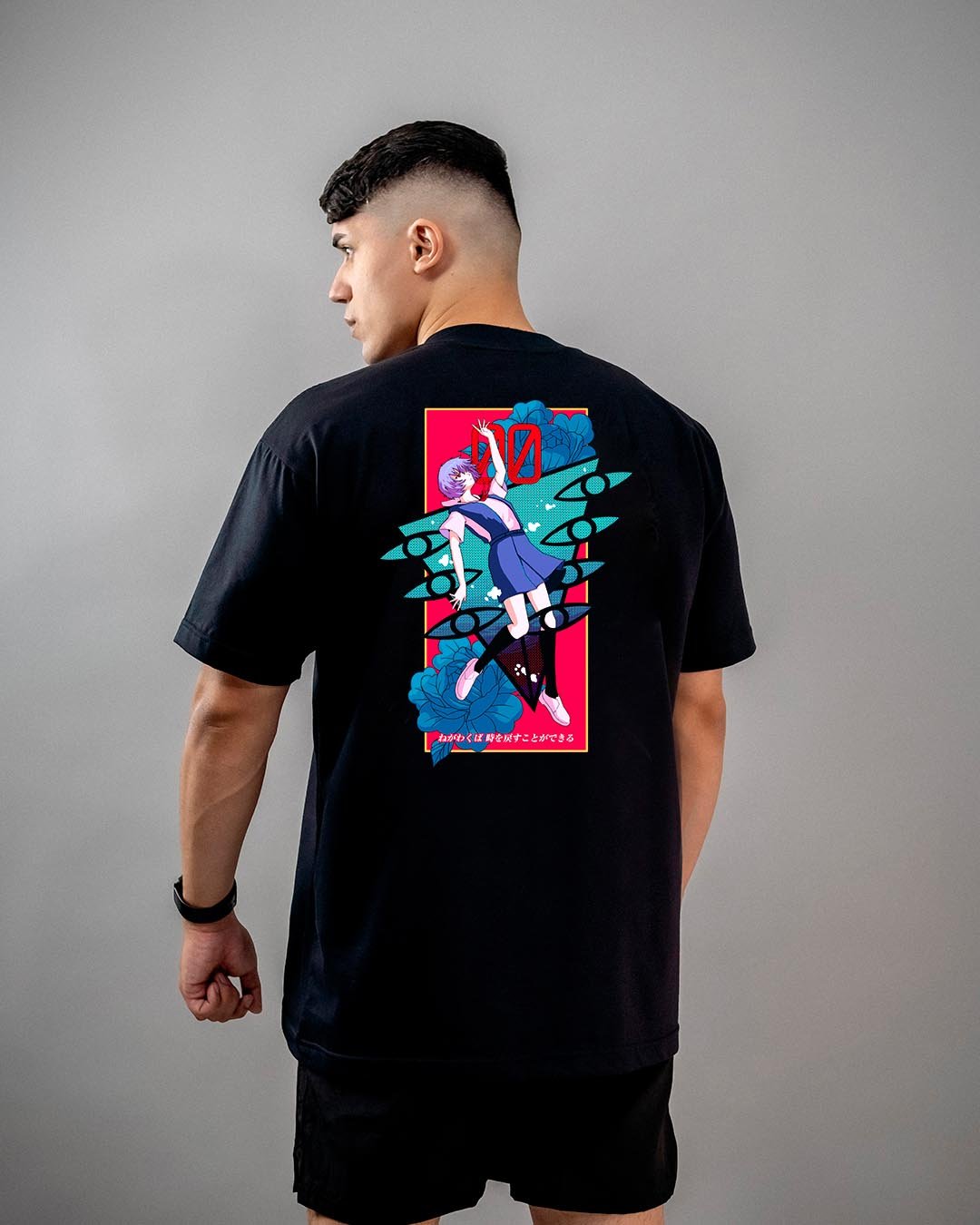 Camiseta Neon Genesis Evangelion | Rei Blue Roses Oversized