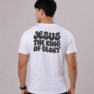 JESUS THE KING OF GLORY TSHIRT PRETA NA BRANCAA